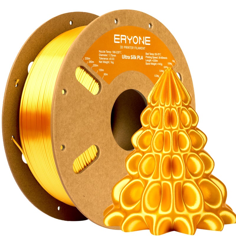 ERYONE Ultra Silk PLA Filament for 3D Printer, 1.75mm +/- 0.03mm, 1kg (2.2LBS)/Spool, Ultra Silk Gold - Image 1